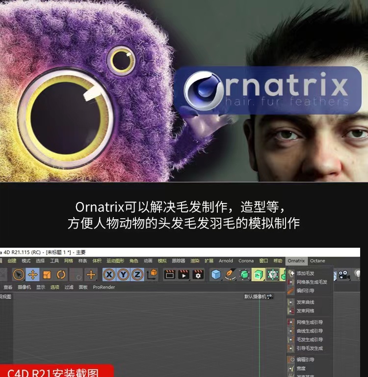 C4D插件-头发毛发羽毛绒毛模拟插件汉化版WIN