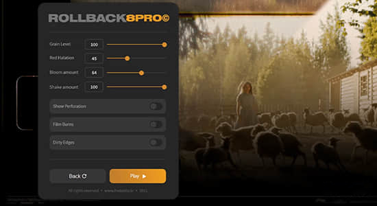 一键快速生成8mm胶片噪点刮痕光效叠加效果插件 ROLLBACK8 Pro + 使用教程