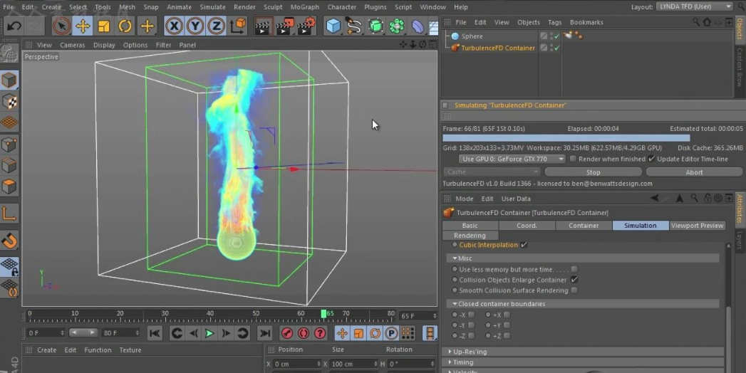 C4D中TurbulenceFD流体粒子模拟特效制作视频教程