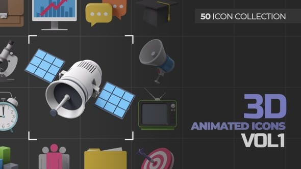 视频素材-50个实用三维图标动画 3D Animated Icons Vol1