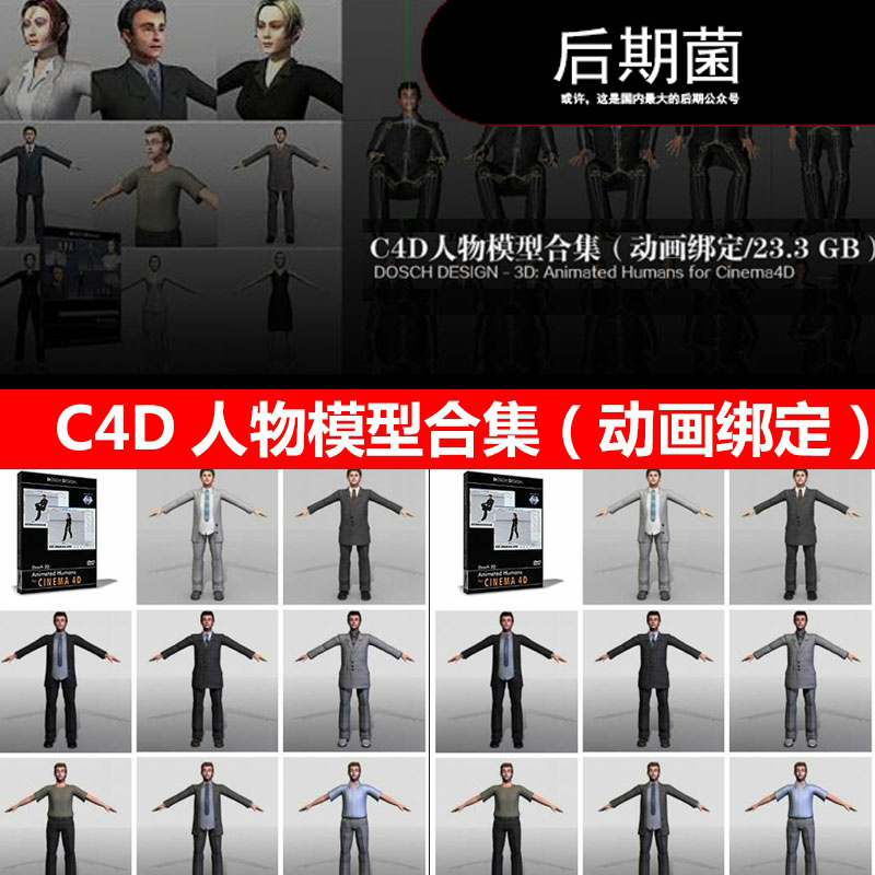 C4D人物三维模型合集动画骨骼绑定材质贴图环境渲染设计素材