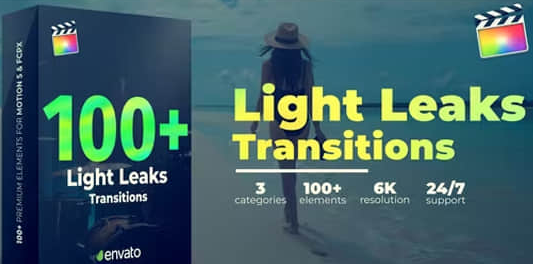 FCPX插件-100个镜头炫光闪烁视频转场过渡预设 Light Leaks Transitions