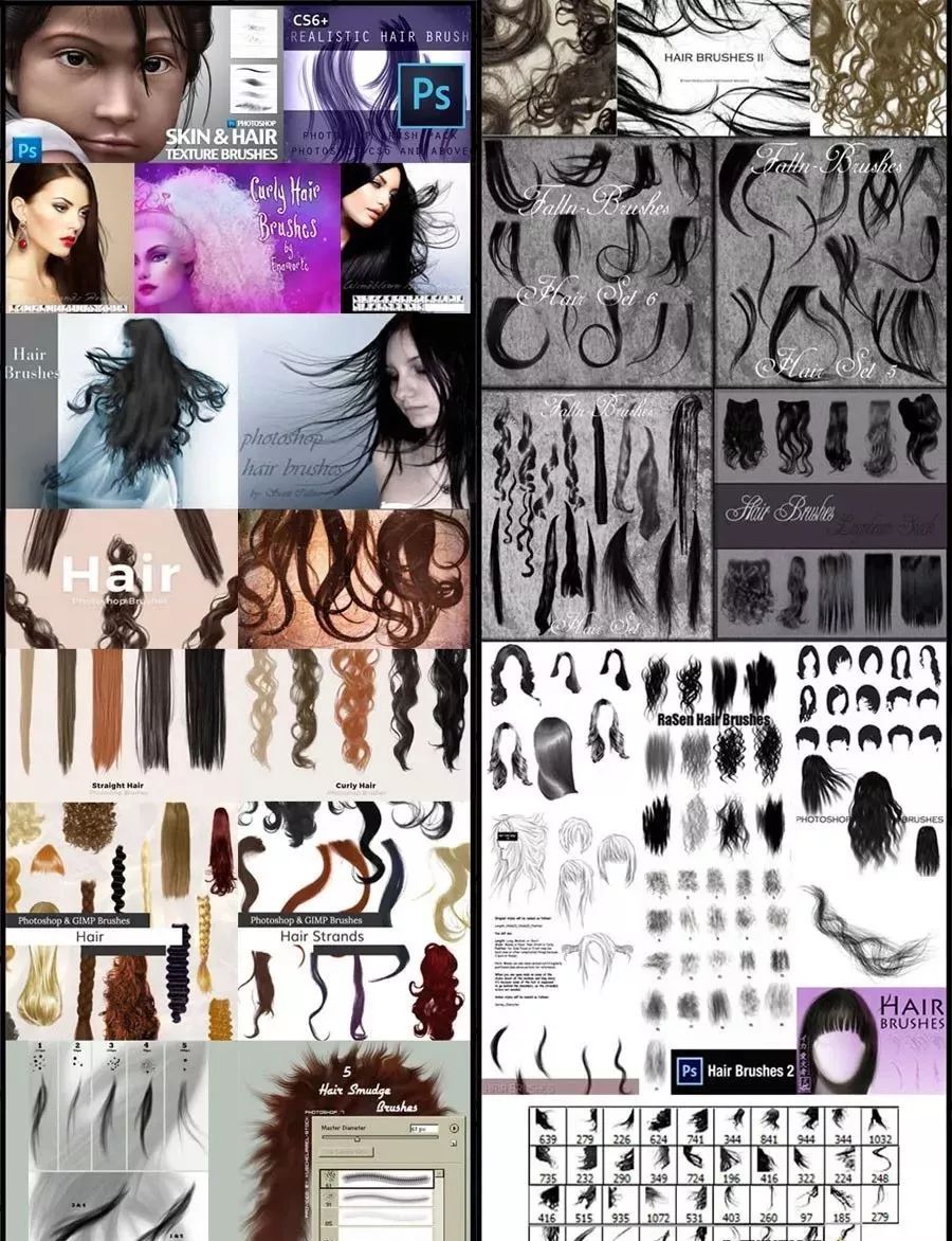 25套头发毛发PS笔刷大合集 25 Fascinating Hair Brushes Bundle