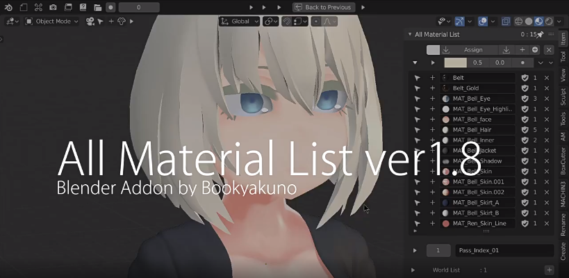 材质灯光摄像机场景素材列表Blender插件 All Material List V2.7.4